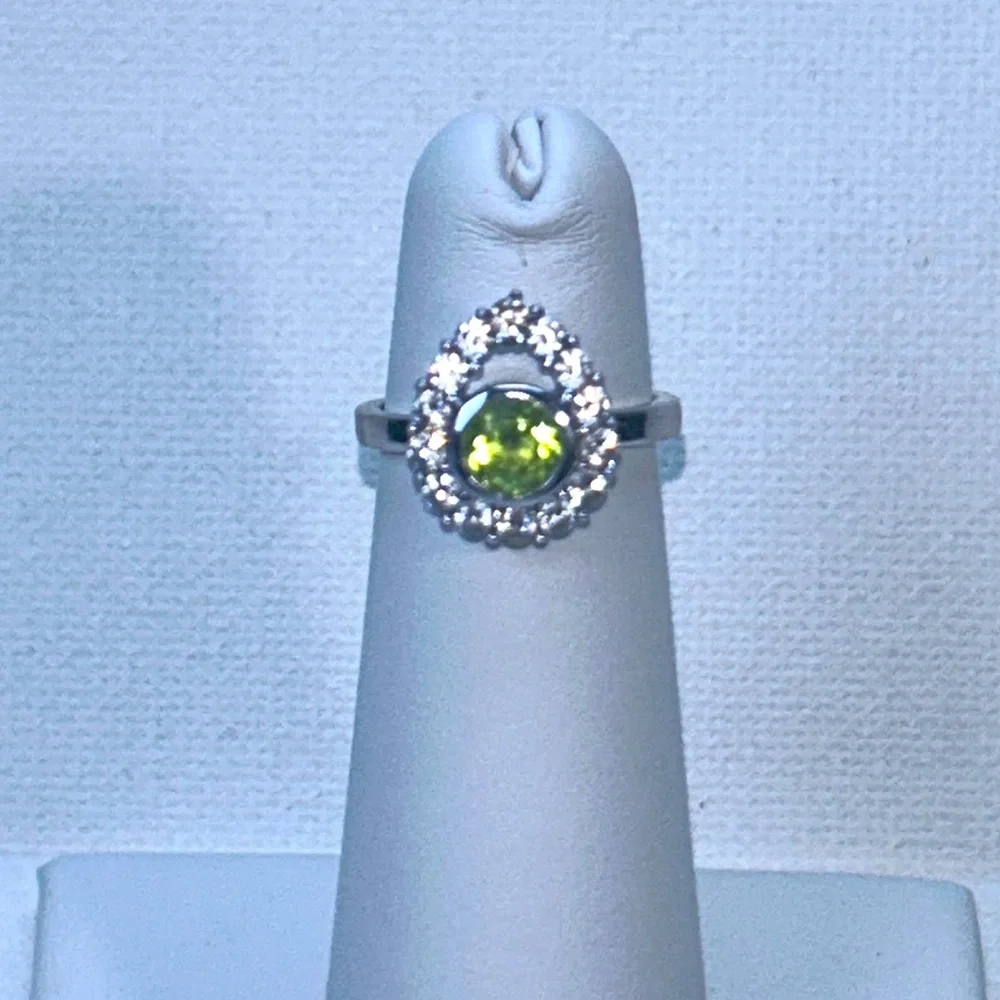 Sterling Silver Genuine Peridot & White Topaz Gemstone Accent Pinky Ring Boho